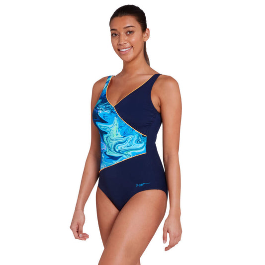 ZOGGS WOMENS WRAP FRONT ONE PIECE SWIMSUIT