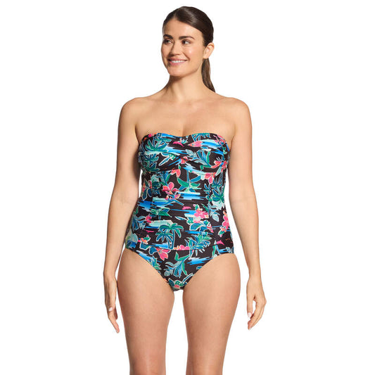 ZOGGS WOMENS RETRO SURF RUCHED BANDEAU E ONE PIECE SWIMSUIT