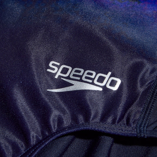 SPEEDO GIRLS LANE LINE BACK ALLOVER NAVY ELECTRIC PINK ONE PIECE SWIMSUIT