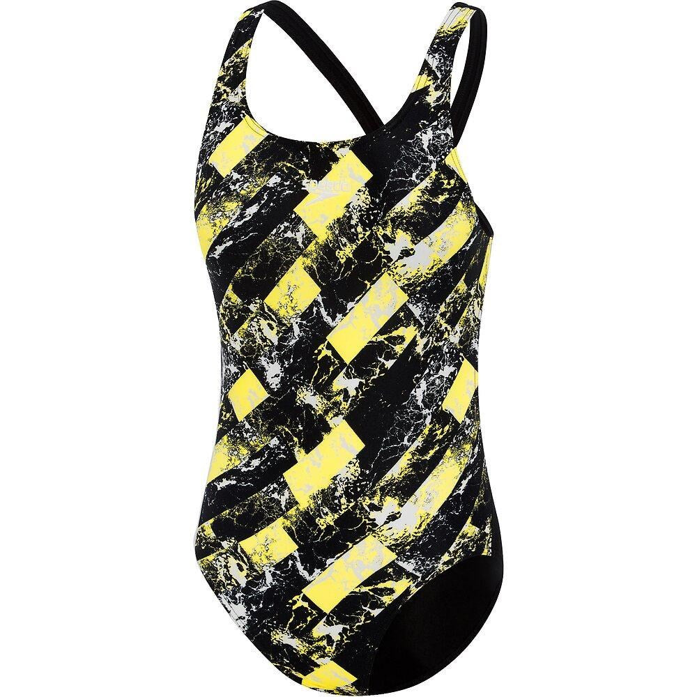SPEEDO SCHOOL COLOURS BLACK-MARIGOLD WAVE ONE PIECE SWIMSUIT