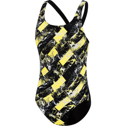 SPEEDO SCHOOL COLOURS BLACK-MARIGOLD WAVE ONE PIECE SWIMSUIT