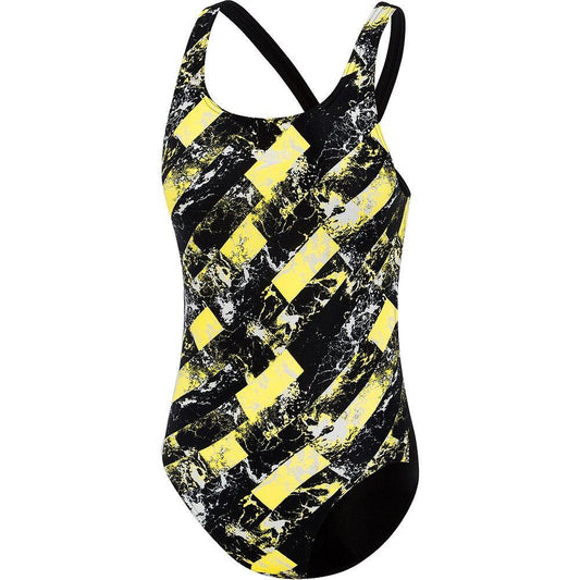 SPEEDO SCHOOL COLOURS BLACK-MARIGOLD WAVE ONE PIECE SWIMSUIT