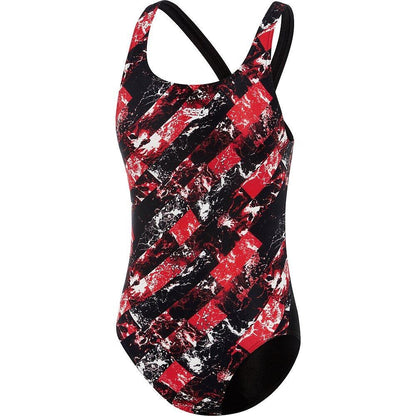 SPEEDO SCHOOL COLOURS BLACK-RED WAVE ONE PIECE SWIMSUIT