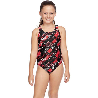 SPEEDO SCHOOL COLOURS BLACK-RED WAVE ONE PIECE SWIMSUIT