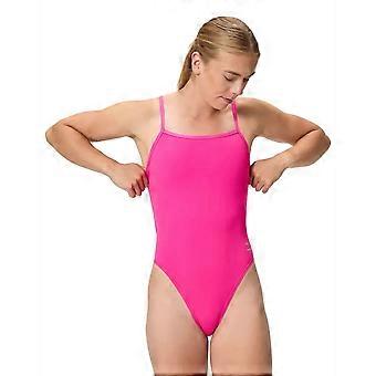 SPEEDO WOMENS FL SOLID WEB BACK ONE PIECE SWIMSUIT - DARK PINK