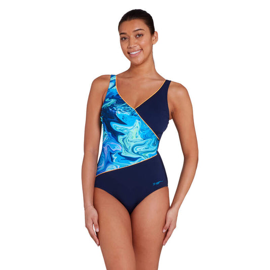 ZOGGS WOMENS WRAP FRONT ONE PIECE SWIMSUIT