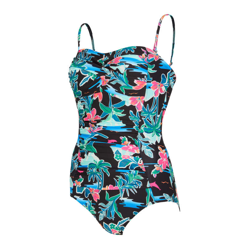 ZOGGS WOMENS RETRO SURF RUCHED BANDEAU E ONE PIECE SWIMSUIT