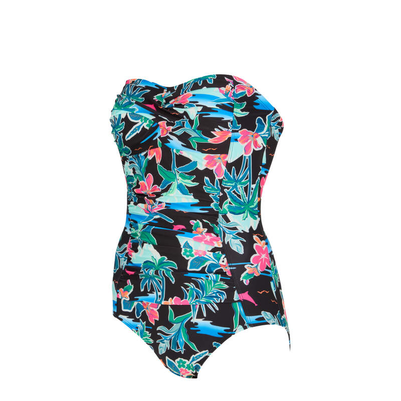 ZOGGS WOMENS RETRO SURF RUCHED BANDEAU E ONE PIECE SWIMSUIT