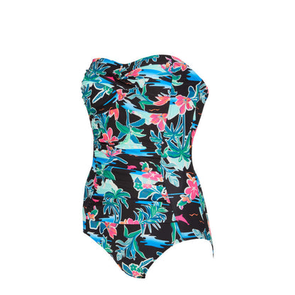 ZOGGS WOMENS RETRO SURF RUCHED BANDEAU E ONE PIECE SWIMSUIT