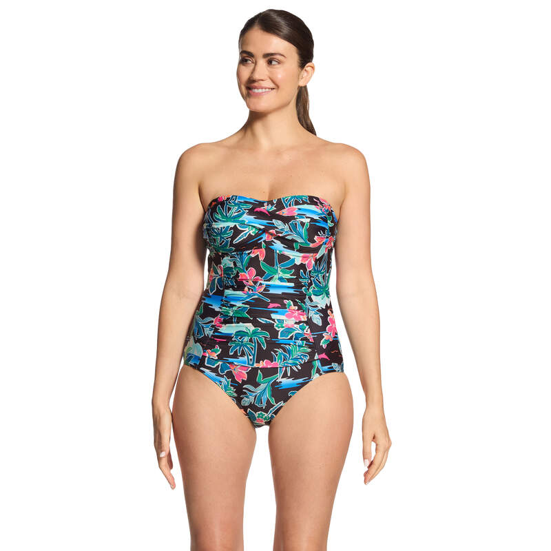 ZOGGS WOMENS RETRO SURF RUCHED BANDEAU E ONE PIECE SWIMSUIT
