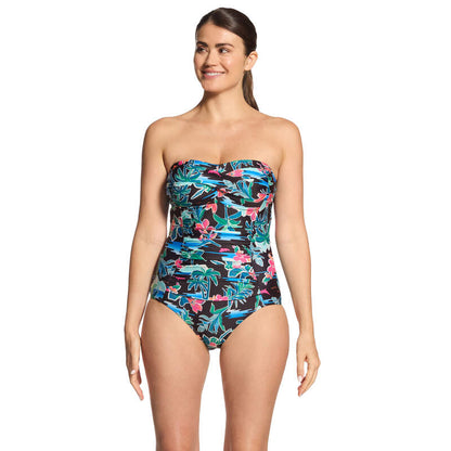 ZOGGS WOMENS RETRO SURF RUCHED BANDEAU E ONE PIECE SWIMSUIT