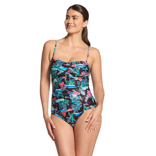 ZOGGS WOMENS RETRO SURF RUCHED BANDEAU E ONE PIECE SWIMSUIT