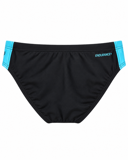 SPEEDO BOYS BOOM LOGO SPLICE 7cm BRIEF - BLACK/BLUE, SIZE 10