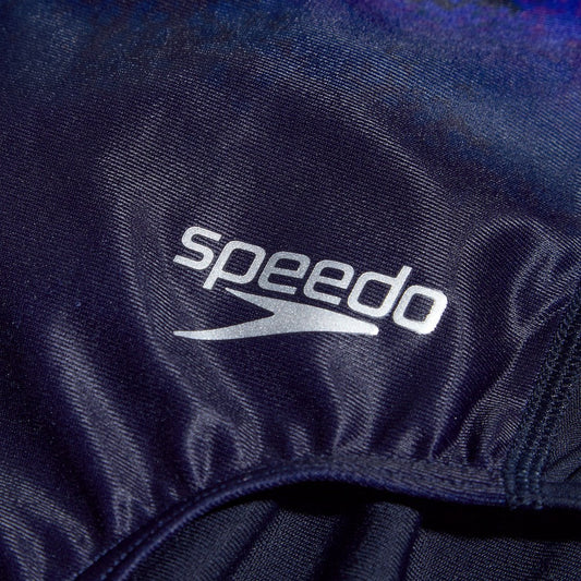 SPEEDO GIRLS LANE LINE BACK ALLOVER NAVY ELECTRIC PINK ONE PIECE SWIMSUIT