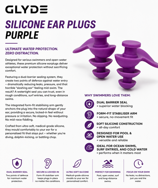 GLYDE HYDRALOCK SILICONE MOULDED EAR PLUGS - PURPLE