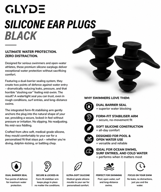 GLYDE HYDRALOCK SILICONE MOULDED EAR PLUGS - BLACK