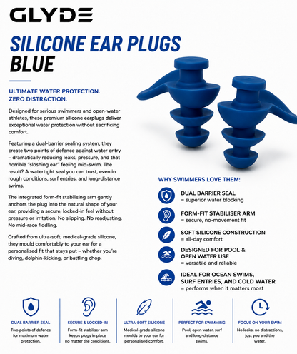 GLYDE HYDRALOCK SILICONE MOULDED EAR PLUGS - BLUE
