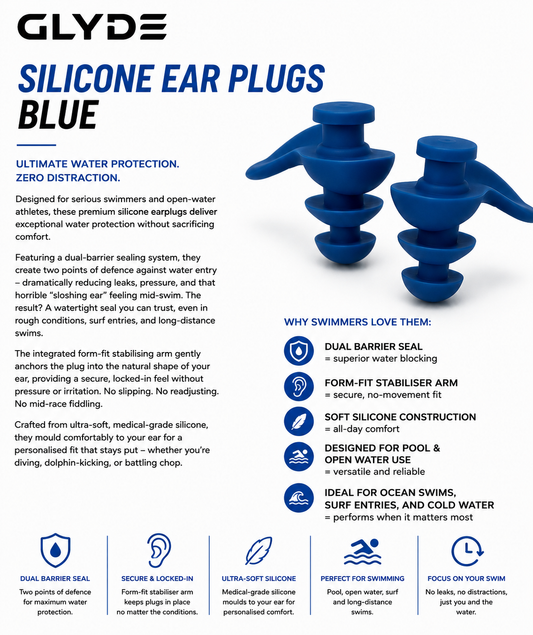 GLYDE HYDRALOCK SILICONE MOULDED EAR PLUGS - BLUE