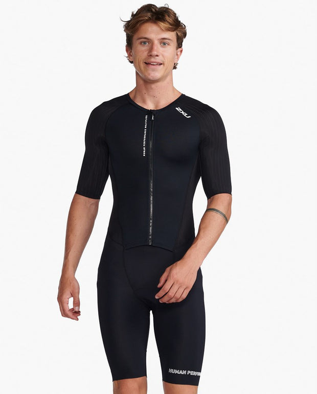 MENS AERO SLEEVED TRISUIT BLACK WHITE