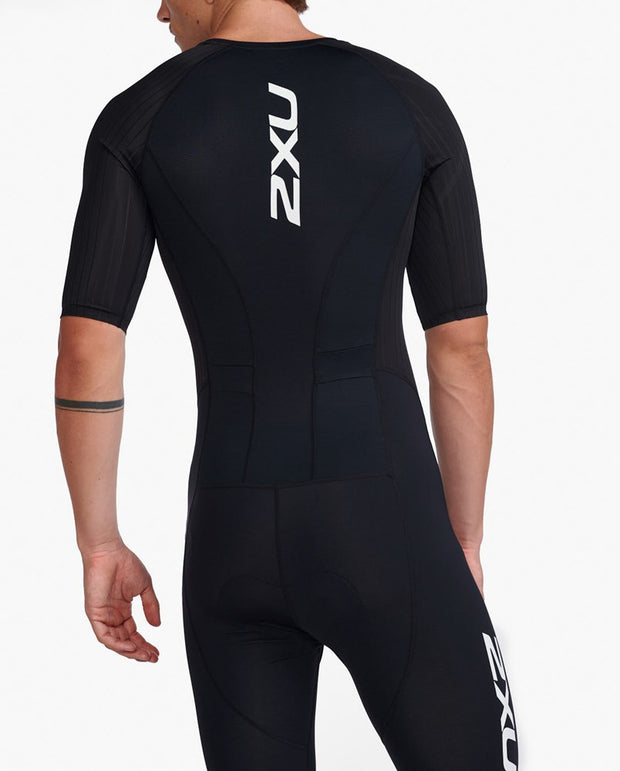 MENS AERO SLEEVED TRISUIT BLACK WHITE
