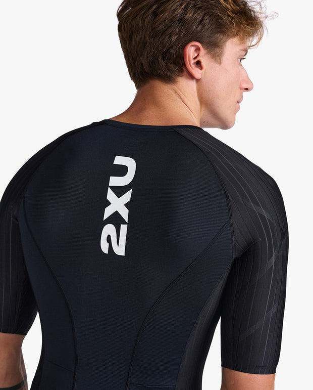 MENS AERO SLEEVED TRISUIT BLACK WHITE