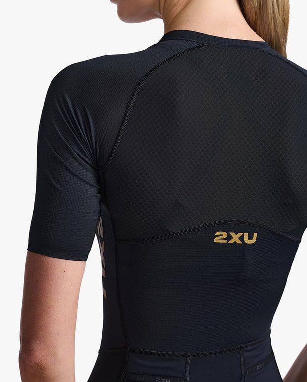 WOMENS LIGHT SPEED SLEEVED TRISUIT BLACK GOLD