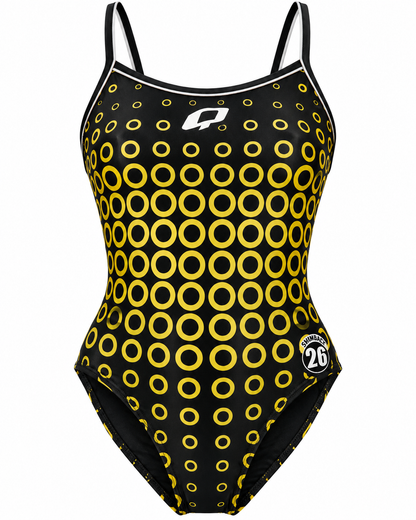 Q SWIMWEAR GIRLS SPAGHETTI STRAP ONEPIECE - BLACK/YELLOW