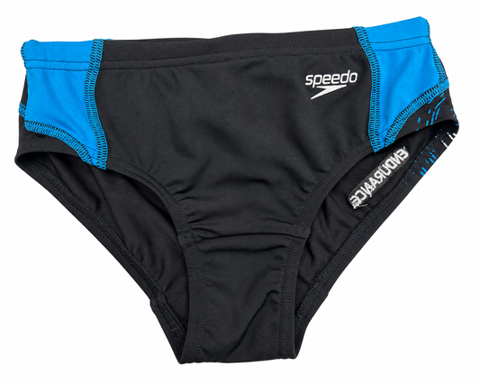 SPEEDO BOYS LOGO CURVE BRIEF - BLACK/BLUE, SIZE 10