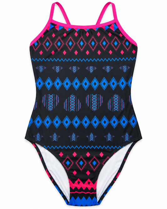 MOJO WOMENS LOVE DIAMONDS SUN BACK ONE PIECE SWIMSUIT
