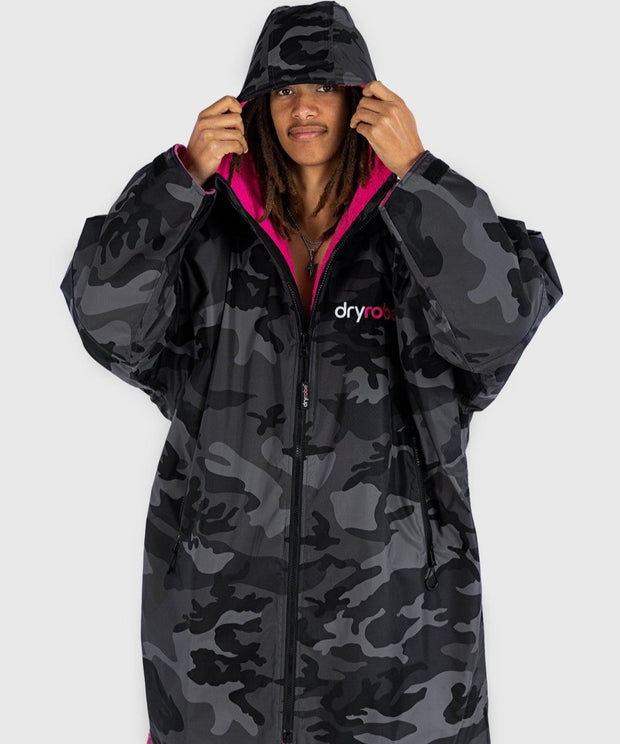 Dryrobe Advance Unisex Long Sleeve - Black Camo/Pink