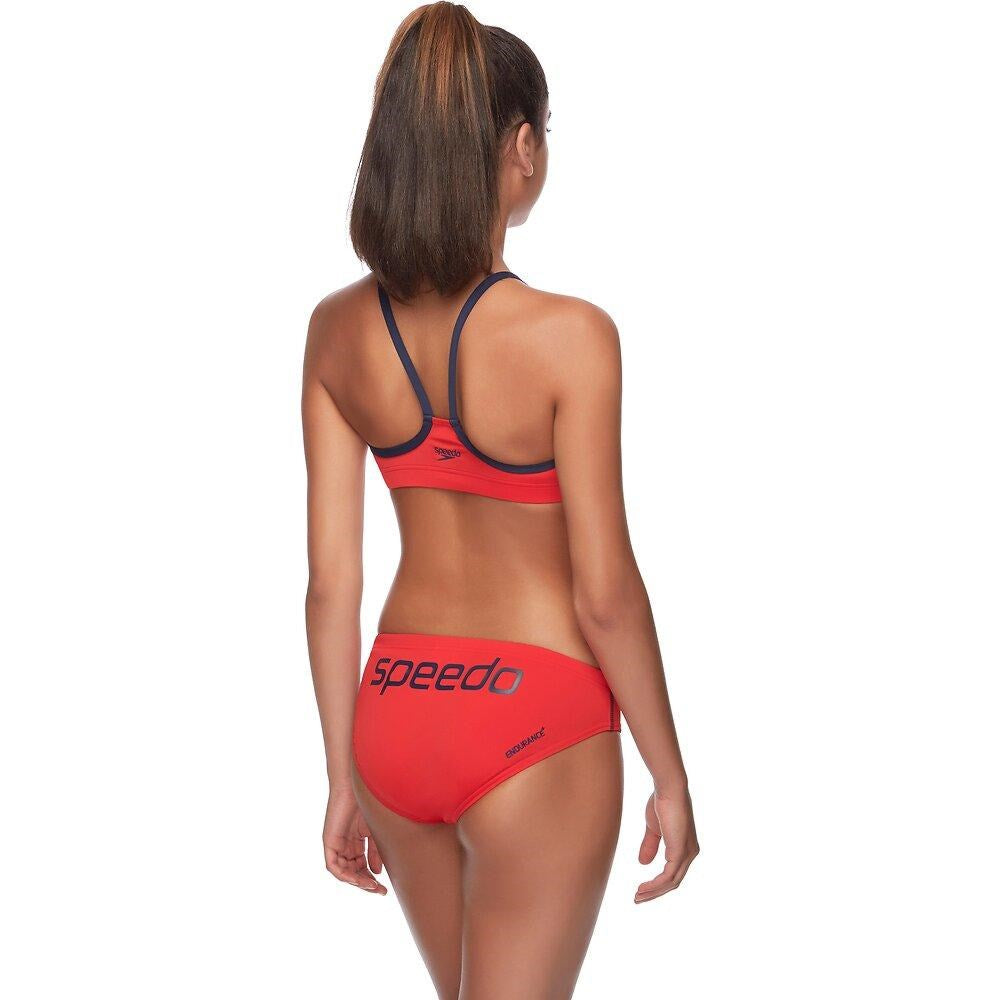 ENDURANCE CROP SET TWO PIECE NAVY FIRE RED SPEEDO Swim T3