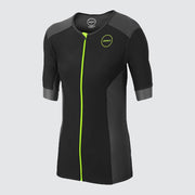 MENS AQUAFLO PLUS TRI TOP SHORT SLEEVE BLACK GREY NEON GREEN ZONE3