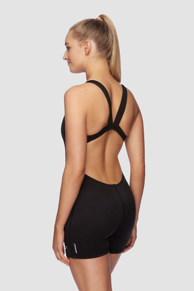 WOMENS ENDURANCE+ LEADERBACK SPORT LEGSUIT BLACK/WHITE SPEEDO