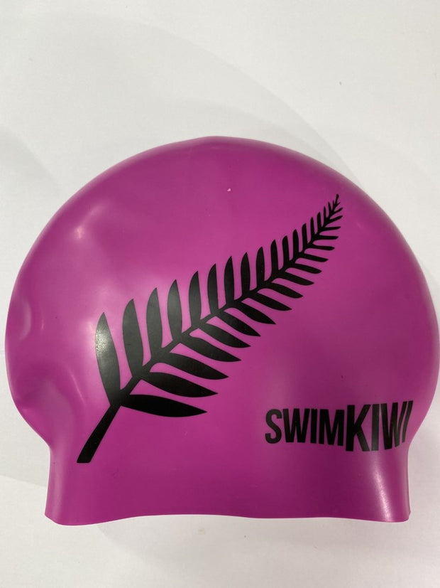 SEAMLESS SILICONE SWIMMING CAP NZ FERN PURPLE SWIMKIWI